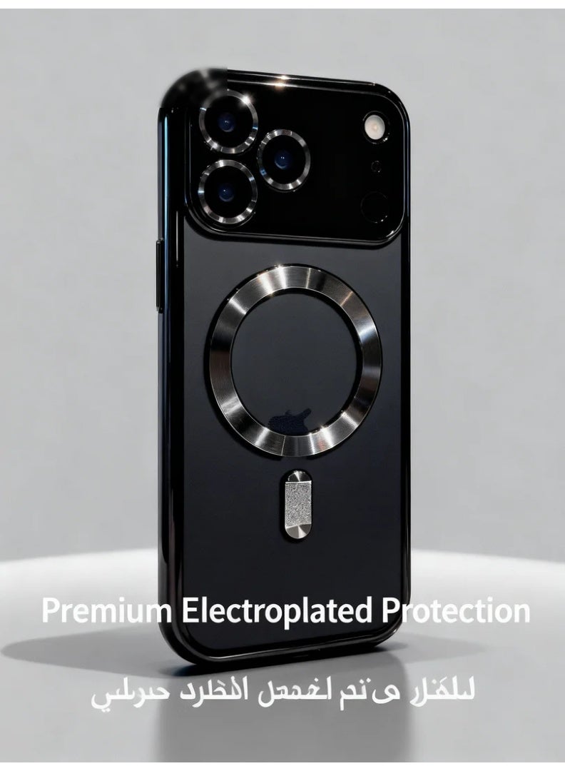 وبوت جي سي سي جراب مغناطيسي لهاتف آيفون 17 برو ماكس بتصميم شفاف مع إطار مطلي كهربائيًا باللون الأسود، غطاء TPU ناعم مقاوم للصدمات، حماية مدمجة لعدسة الكاميرا، حلقة مغناطيسية قوية متوافقة مع الشحن المغناطيسي، جراب حماية مانع للسقوط بتغطية كاملة ولمسة سوداء فاخرة - Image 3